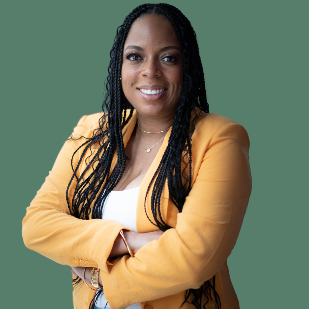 African American Business Woman Solopreneur  in Yellow Blazer posing sideways